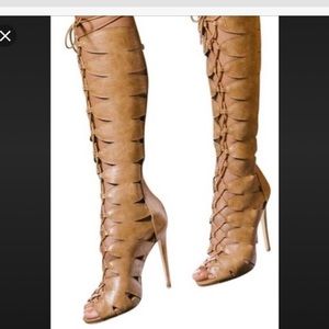 Shoe Dazzle Brown Lace-Up Heeled Boots